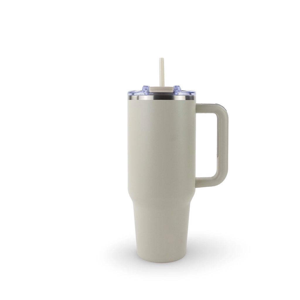 Beige mug with handle on a white background